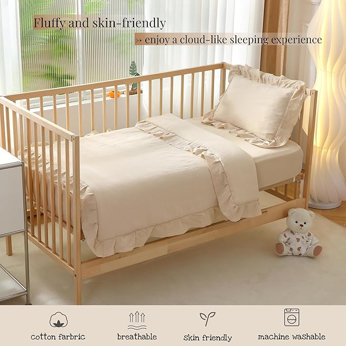 100% Cotton Muslin Crib Comforter/Quilt,Ultra Soft Cozy Reversible Baby Blanket,All Season Toddler Blankets for Boys and Girls, Machine Washable,41"x48"