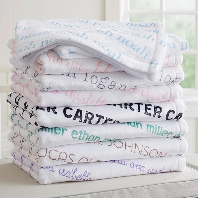 Personalized Baby Blanket for Kids Girls Boys. Custom Baby Blanket with Name for Newborn Swaddle Toddler, Nursery Decor Kids Blanket. (Playful Name - White Background)