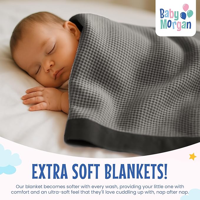 Blankets - Thermal Waffle Warm Baby Blanket for Crib - Soft and Cozy Baby Crib Blanket for Nursery, Stroller, or Naptime Comfort - Ideal Shower Gift - Gray, Nylon Trim (36" x 50")