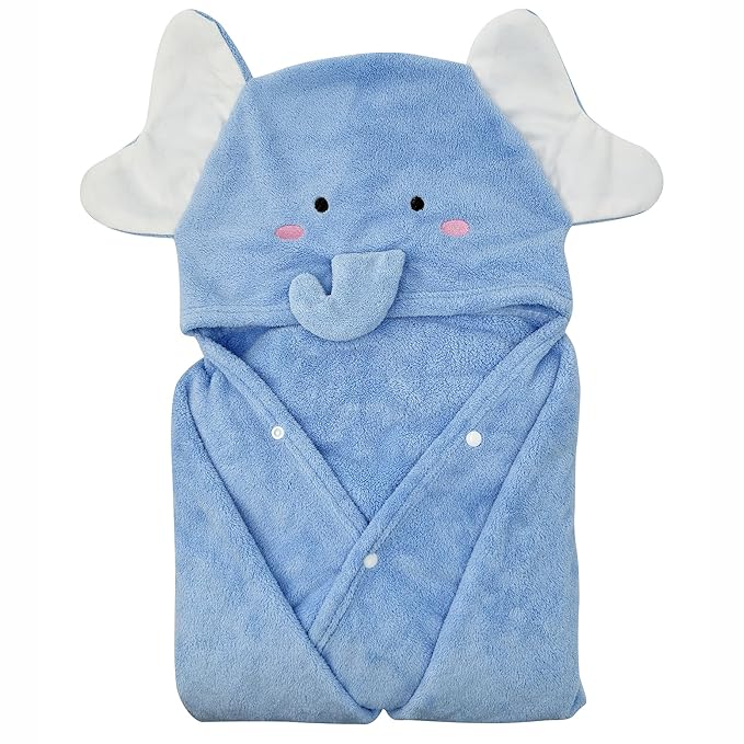 ROMASA Baby Bath Towel with Hooded Ultra Soft and Absorbent Toddlers Bathrobe Newborn Blanket Shower Gifts (Blue Elephant)