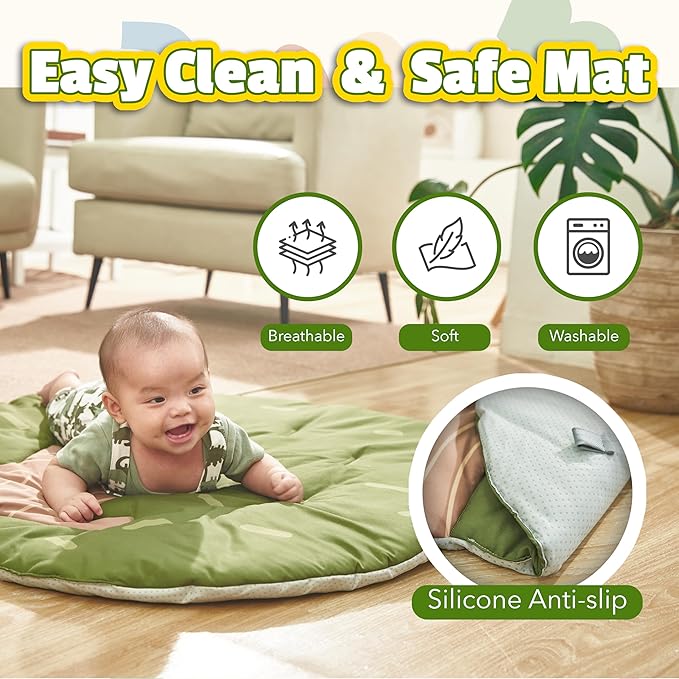 Baby Play Gym Mat - 8-in-1 Activity Playmat with Detachable Toys for Sensory Development - Thick, Oversized, Washable & Non-Slip Baby Floor Mat - Perfect Tummy Time Mat for Infants 0 6 12 Months