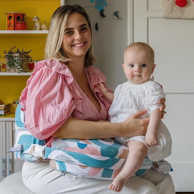 My Brest Friend Organic Cotton Super Deluxe Nursing Pillow - Enhanced Comfort & Ergonomic Breastfeeding Pillow - Ultimate Support For Mom & Baby - Adjustable with Handy Side Pocket, Modern Art
