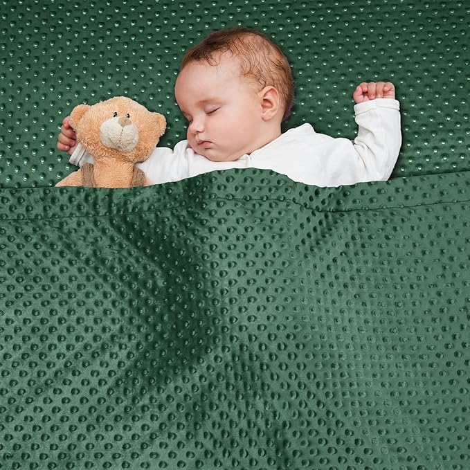 david's kids Micro Fleece Minky Baby Throw Blanket for Boys Girls with Double Layer and Soothing Raised Dots, 50x60 Inches Breathable and Soft Lightweight Receiving Blanket for Newborns, Emerald Green