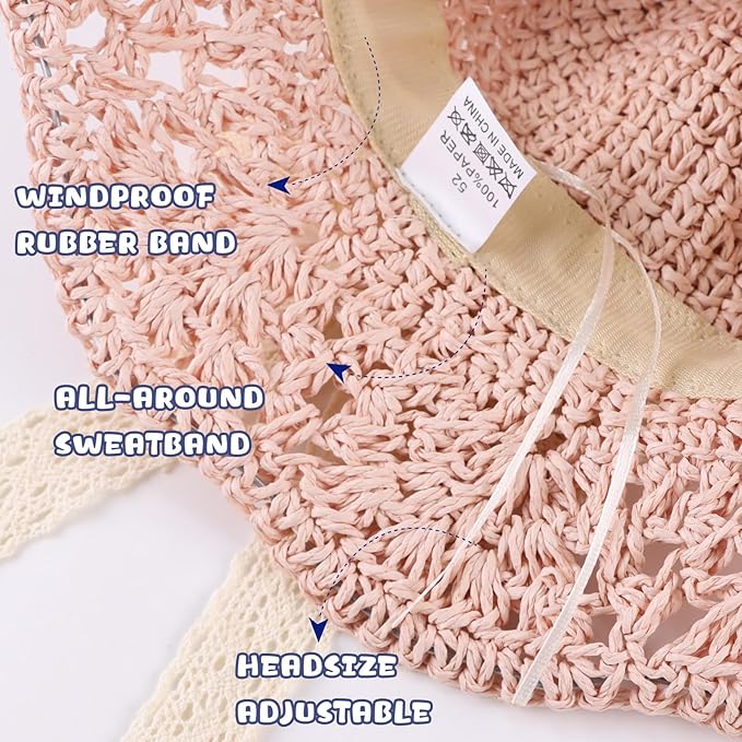 Baby Girl Straw Hat Outdoor Baby Sun Protection Hats Summer Bowknot Beach Cap for Infant Toddler Girls