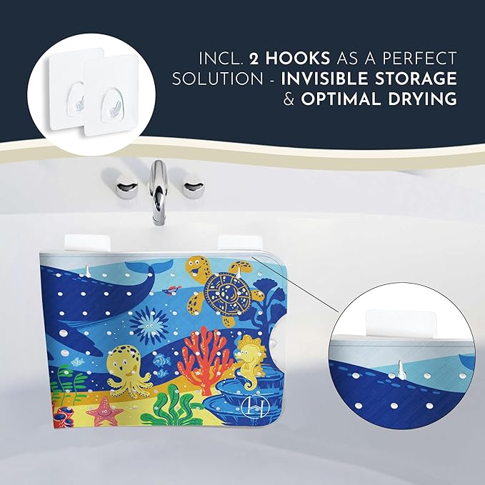 Homerella Baby Bath Tub Mat | Anti Mold Mildew Resistant Non Slip Kids and Adult Bath Tub Shower Mats | 40x16 inch Long with Suction Cups for Secure Grip Hooks for Storage & Drying | Machine Washable