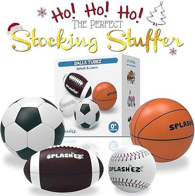 SplashEZ Baby Sports Bath Toys | Mold Free Bath Toys for Kids & Toddlers with No Hole for Water | Balls Set Ideal Size for Little Hands | Safe, Durable for Baby Tub Pool Fun for Boys Girls Ages 0 & Up