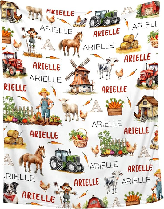 Personalized Custom Baby Blanket with Name - Swaddle Blanket for Toddlers, Infants, Kids, Newborns - Farm Chicken Theme - Shower Gift
