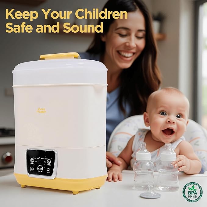 6-in-1 Electric Bottle Sterilizer and Dryer, Use as Baby Bottle Warmer, Defrost, Heat Food & Sanitizer Machine, Temperature & Time Setting up to 12 hours, Newborn Baby Essentials Sterilization Machine