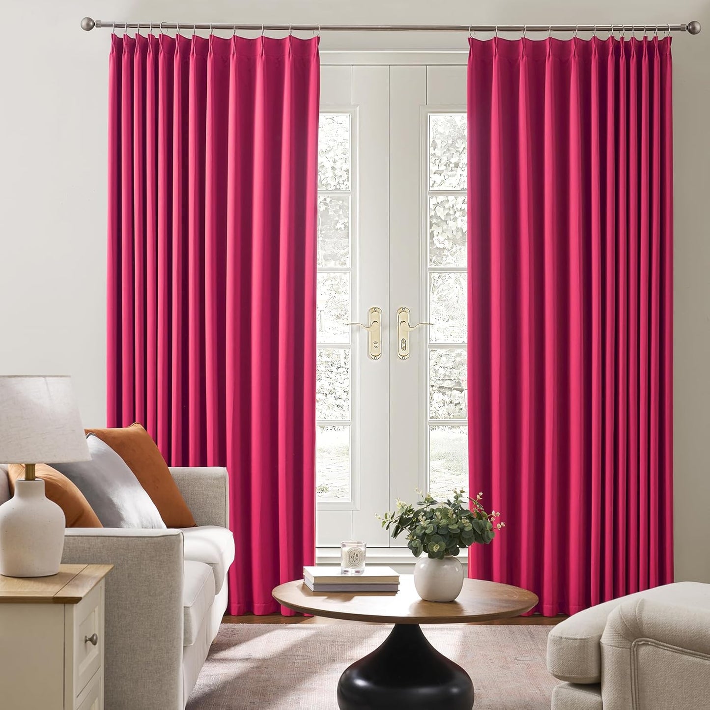 KEQIAOSUOCAI Pinch Pleated Curtains 108 Inches Long, Energy Saving Window Treatment Privacy Drapery for Living Room, Vertical Track System Elegant Hook Panels(Hot Pink, 2 PCs, W40 x L108)