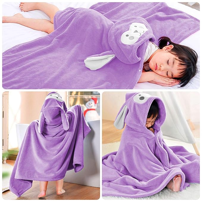 ROMASA Baby Bath Towel Ultra Soft Hooded Towel Highly Absorbent Bathrobe Blanket Toddlers Shower Gifts for Boys Girls-27.5" x 55" (Purple)