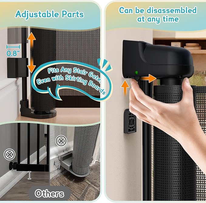 71'' Retractable Baby Gates Extra Wide for Stairs, 42" Tall Black Mesh Dog Child Pet Safety Indoor Outdoor Retractable Gate for Doorways, House, Hallway, Deck with Reinforcement Strips