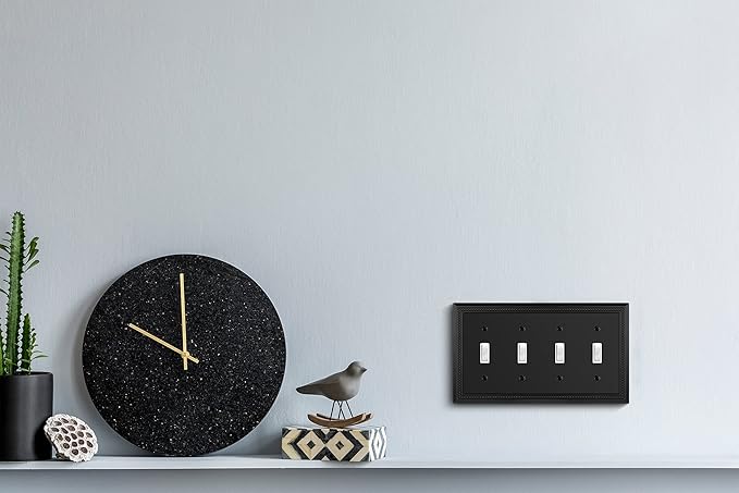 Henne Bery Sunken Pearls Heavy Duty Decorative Wall Plate Switch Plate Outlet Cover (Quad Toggle, Matte Black)