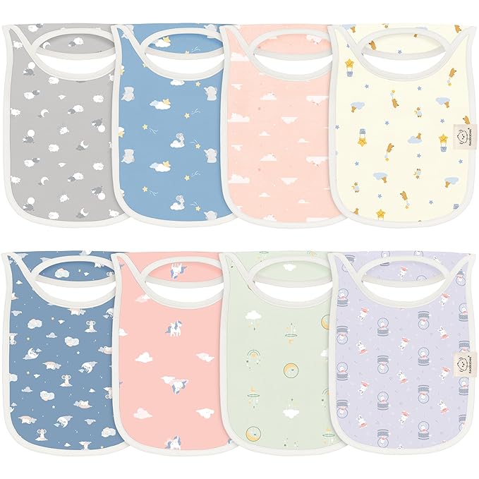 8-Pack Baby Bibs for Boys, Girls - Pullover Bibs for Drooling Teething Baby Girl & Boy Toddler, Newborn, Soft & Absorbent, Cute Colors, Large Torso Coverage Keep Infant Clean & Dry (Dreamers)
