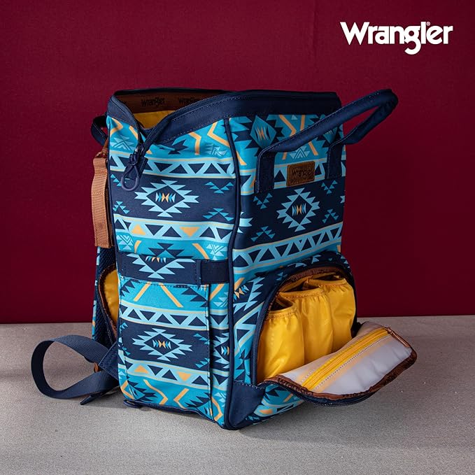 Wrangler Diaper Bag Backpack Aztec Travel Backpack Purses Western Multi-Function Baby Bags for Mom with Waterproof Insulated Pockets