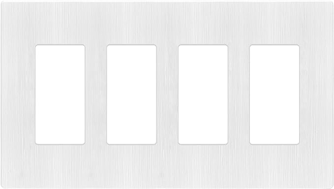 LIDER Brushed Finish Decorator Switch Cover, Screwless Wall Plate, Mid-Size 4-Gang 4.88" x 8.58", Unbreakable Polycarbonate Thermoplastic, UL Listed, LSWP-34M-BW, Brushed White