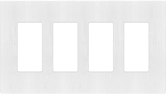LIDER Brushed Finish Decorator Switch Cover, Screwless Wall Plate, Mid-Size 4-Gang 4.88" x 8.58", Unbreakable Polycarbonate Thermoplastic, UL Listed, LSWP-34M-BW, Brushed White