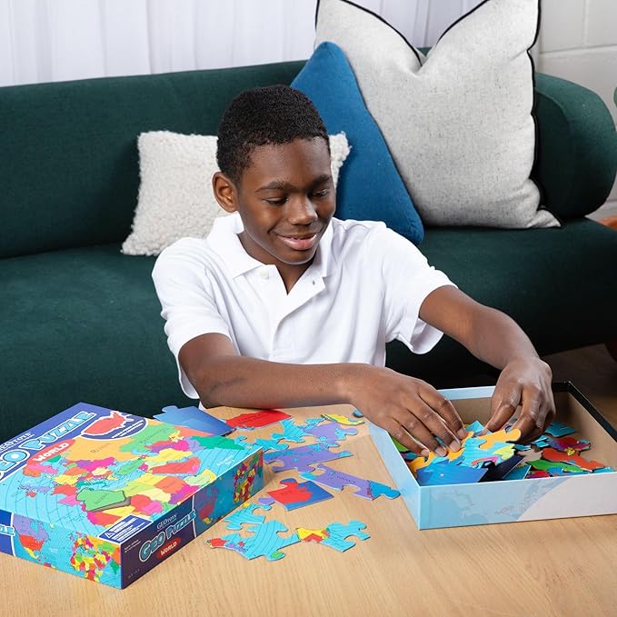 GeoToys GeoPuzzle, World Shaped Jigsaw Puzzles, 68 Pc Geography Puzzle, Geography Game & Map Puzzle, Jigsaw Puzzles for Kids Ages 6-9 Years Old