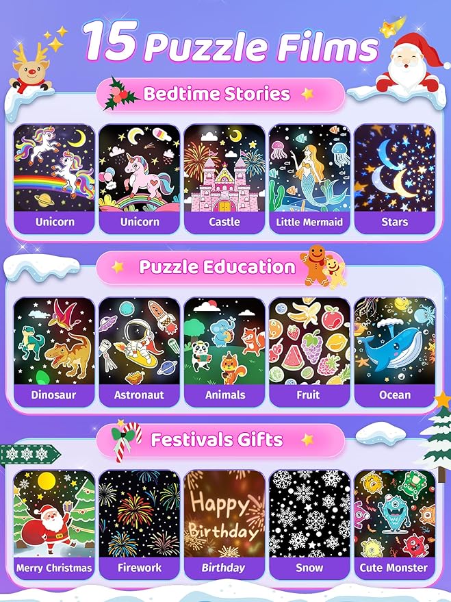 Carousel Night Light for Kids, 15 Music+15 Films+315 Colors Star Projector for Kids Night Light Projector,360°+Remote+1200mah Star Lights for Ceiling,Unicorn Toys for Girls Room Decor Christmas Gifts