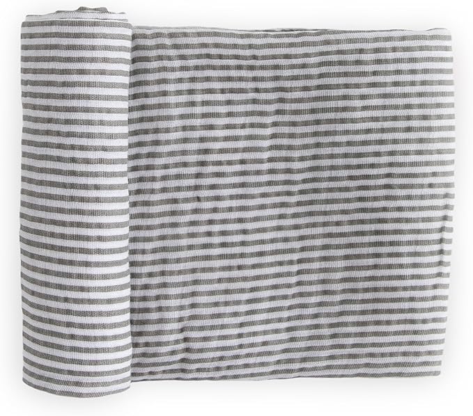 Little Unicorn Premium Cotton Swaddle Baby Blanket | Breathable Fabric | for swaddling, Play, Nursing & More (Grey Stripe)