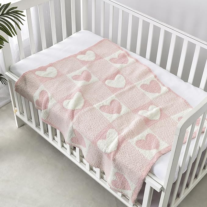 CREVENT 30"X40" Cozy Soft Warm Knitted Baby Blanket for Girls Boys, Newborn Essentials for Infant, Baby Shower Receiving Gift - Love Heart 75X100cm