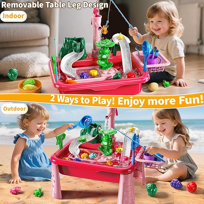 Water Table for Toddlers 3-5- Kids Play Sink with Pump and Running Water, Water Table for Kids Ages 4-8 with Fishing Game, Summer Outside Sensory Gift Toys for Boy and Girl 3 4 5 6 7 8 (Red)