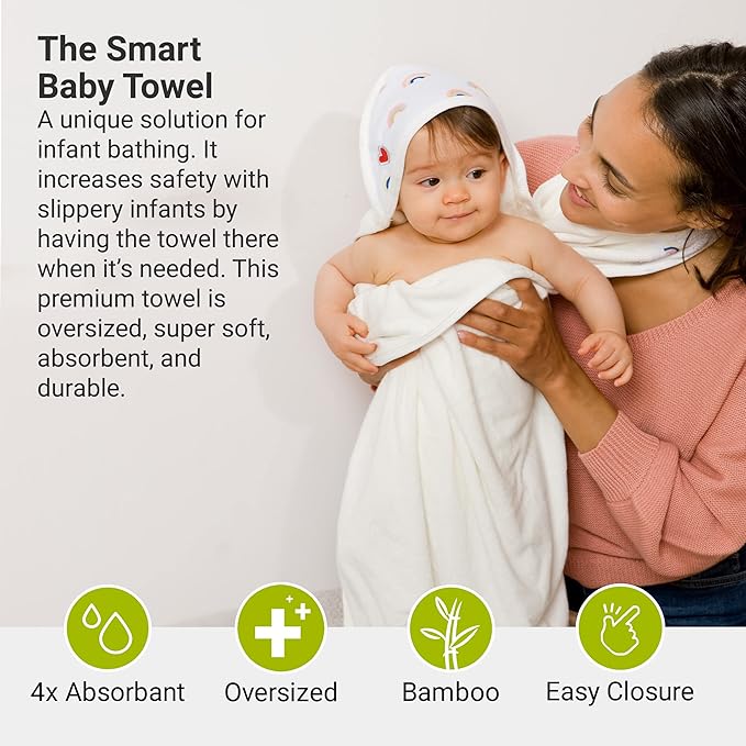 BabyToLove Extra Large Smart Baby Towel | Parents Stay Dry | Rainbow