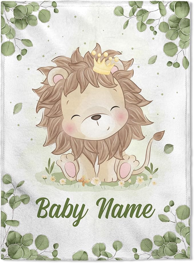 Personalized Baby Blankets, Custom Baby Blanket - Baby Blanket with Name for Boys, Best Gift for Baby, Newborn Elephants Flush Fleece (30x40) (Lion 3)