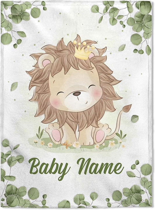 Personalized Baby Blankets, Custom Baby Blanket - Baby Blanket with Name for Boys, Best Gift for Baby, Newborn Elephants Flush Fleece (30x40) (Lion 3)