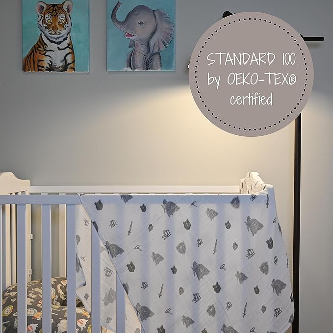 LollyBanks Baby Blanket, 100% Cotton Cozy Muslin Swaddle Blankets for Boys, Large 47 x 47 Inches Newborn Blanket, Soft and Breathable Receiving Blankets, Baby Essentials, Registry (Armor Print)