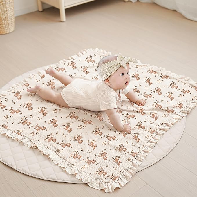 Konssy Flounce Muslin Baby Blankets, Cotton Crib Blanket for Baby Infant Toddler, Super Soft and Lightweight Nursery Blankets 40"x36" (Deer)