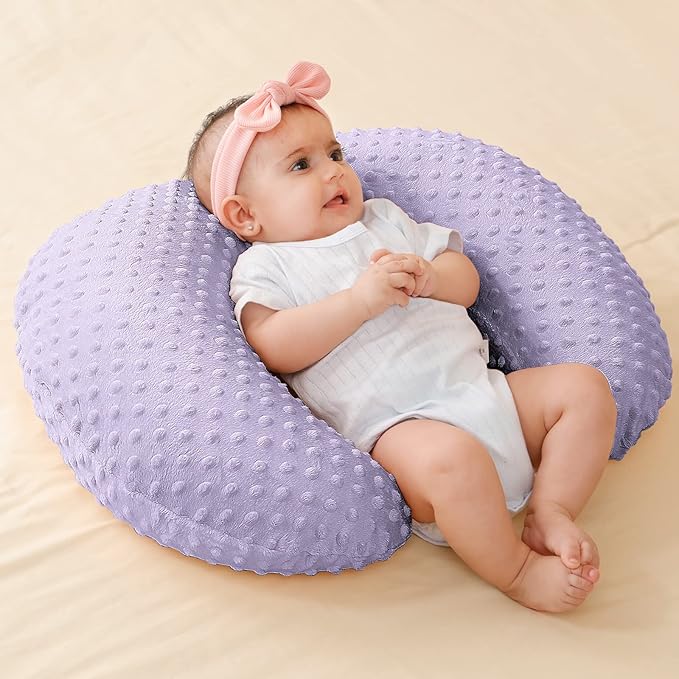 Nursing Pillow and Positioner, Breastfeeding, Bottle Feeding, Baby Sitting Support with Removable Ultra Soft Cover, Tummy Time Support for Baby Boys and Girls (Orchid)