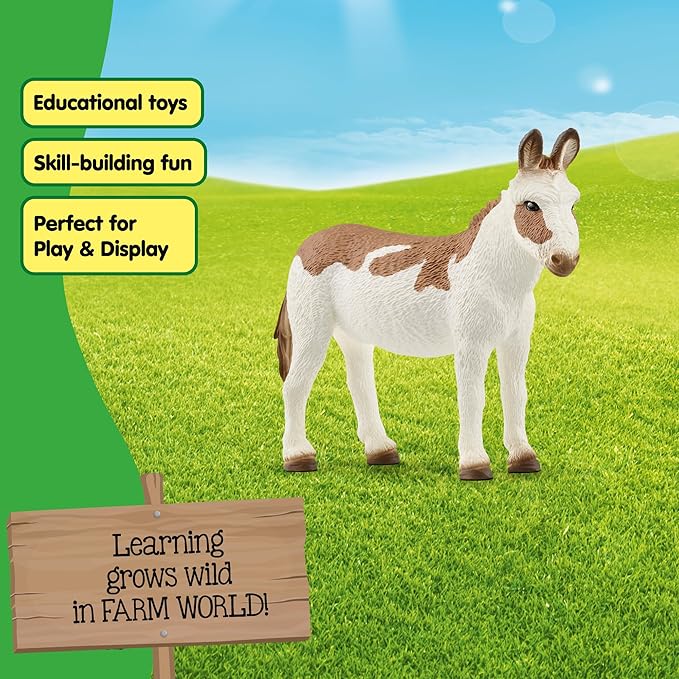 Schleich Farm World American Spotted Donkey Animal Figurine - Highly Detailed and Durable Farm Animal Toy, Fun and Educational Play for Boys and Girls, Gift for Kids Ages 3+, Multicolor, 2.5 inch