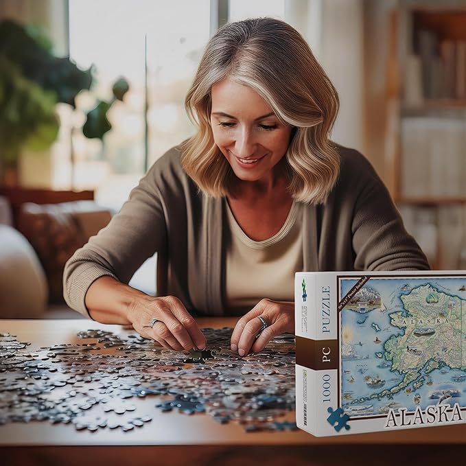 Alaska State Map Jigsaw Puzzle – 1000 Pieces, Hand-Drawn Artwork, Educational Family Puzzle, Includes Poster – 19.8” x 26.4”