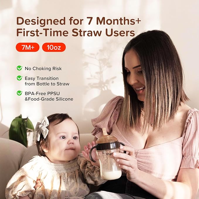 Thyseed PPSU Weighted Straw Cup with Handles Toddlers Transition Bottles to Sippy Cups No Spill Learner Milk Water Baby Bottle Soft Silicone Spout Dishwasher Safe BPA Free 6+ Months 10oz/300mL 1 Pack