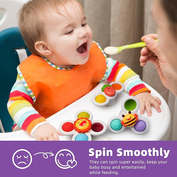 LiKee Strong Suction Cup Fidget Rotating Sensory Bath Toys for Baby, Airplane Car Travel Table & Window Toys for Toddler Boys and Girls, 10+ Months