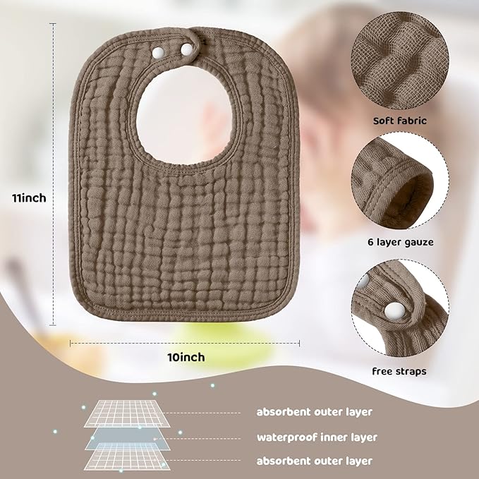 Tallew 8 Pack Muslin Burp Cloths and Baby Bibs for Boy Girl 20" x 10" Cotton Baby Bandana Drool Bibs Muslin Burp Cloths Absorbent Rag for Newborn Toddler Infant Gifts(Elegant Color)