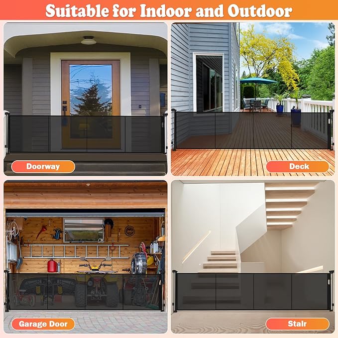 19.7ft Retractable Baby Gates Dog Gate - 236" Extra Wide Expandable Child Safety Gate,37" Tall Toddler Pet Mesh Gate with Reinforced Strips for Doorways,Stairs,Hallways,Outdoor & Indoor Large Openings