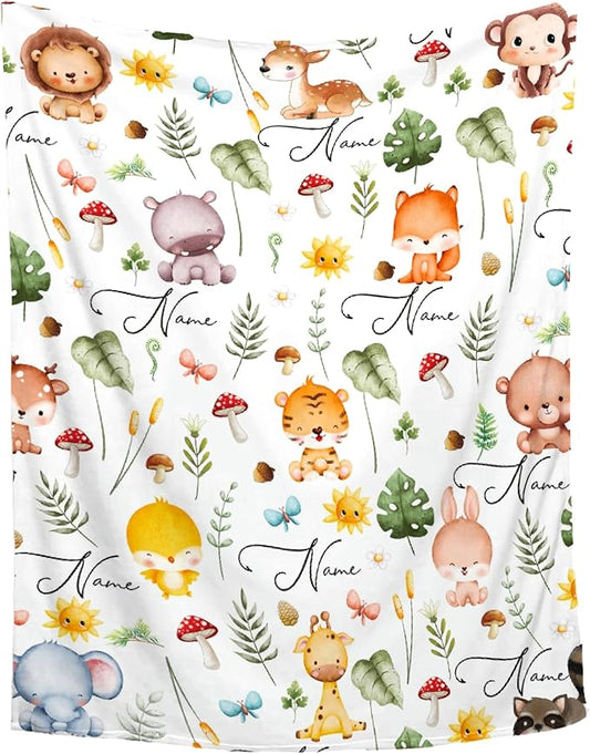 Personalized Custom Baby Blanket for Girls & Boys - Fox Theme with Name - Swaddle Blanket for Toddlers, Infants & Newborns - Nursery Stroller Crib Decor Throw - Birthday Gift