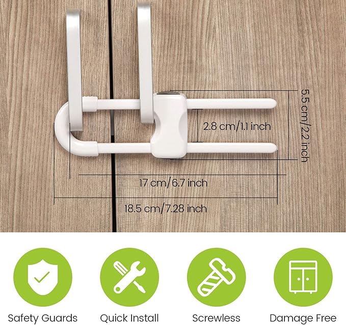 Jetec 10 Pieces Cabinet Locks for Babies, U-Shaped Proofing Drawers Safety Child Locks Adjustable, Easy to Use Childproof Latch for Knob Handle on Kitchen Door Storage Cupboard Closet (White)