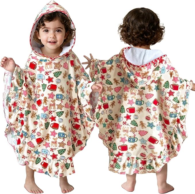 VOOVA & MOVAS Toddler Hooded Towel Poncho with Ruffle Trim | Soft 100% Cotton | Absorbent Thick Towel for Bath, Swim, Beach & Winter | Cozy, Gingersnap