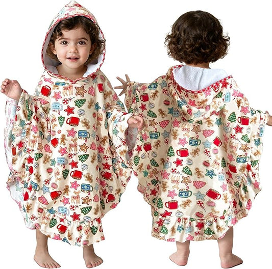 VOOVA & MOVAS Toddler Hooded Towel Poncho with Ruffle Trim | Soft 100% Cotton | Absorbent Thick Towel for Bath, Swim, Beach & Winter | Cozy, Gingersnap