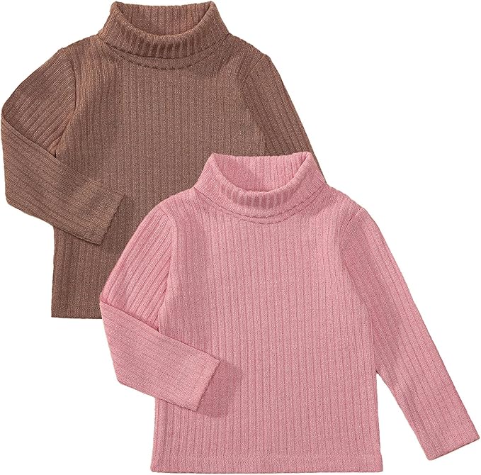 DEFAHN 2 Pack Toddler Unisex Solid Turtleneck T-Shirt Long Sleeve Ribbed Sweatshirt Basic Tee Tops Girls Boys