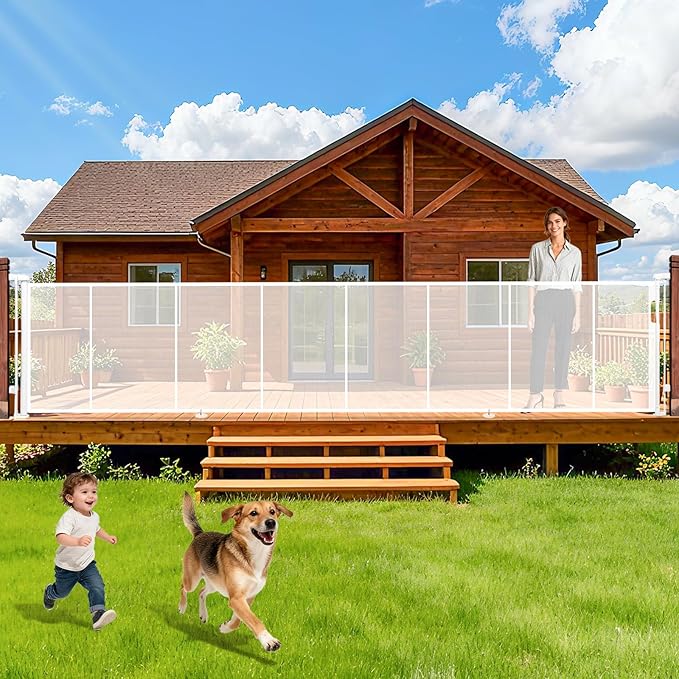 236" Retractable Baby Gate Extra Wide, 41" Tall Retractable Dog Gate for Stairs, Doorways, Decks, Mesh Gate Long Child Gate Pet Gate for Indoor, Outdoor, with Reinforced Mesh Rods, Dual Locks