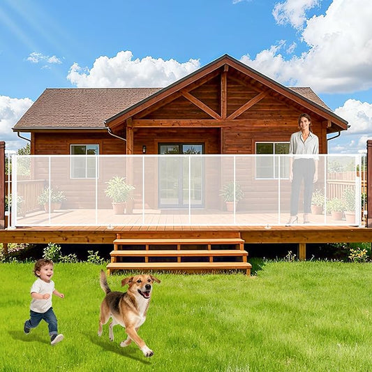 236" Retractable Baby Gate Extra Wide, 41" Tall Retractable Dog Gate for Stairs, Doorways, Decks, Mesh Gate Long Child Gate Pet Gate for Indoor, Outdoor, with Reinforced Mesh Rods, Dual Locks
