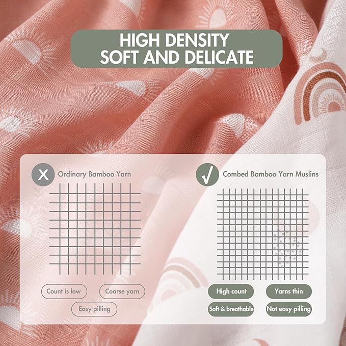 GLLQUEN BABY Receiving Blanket Boy Cotton Muslin Swaddle Blankets Girl Newborn Squares Breathable & Soft Thin Baby Blankets Cloths Double Absorbent Infant Swaddling Wrap - 6 Pack (Sun)