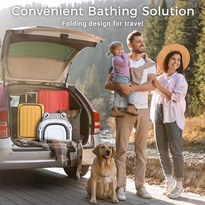 Baby Bathtub, Collapsible Newborn Bathtub for Infant to Toddler 0-24 Months with Soft Cushion and Thermometer,Portable Travel Newborn Tub with No-Slip Feet, Baby Shower Gifts,Grey