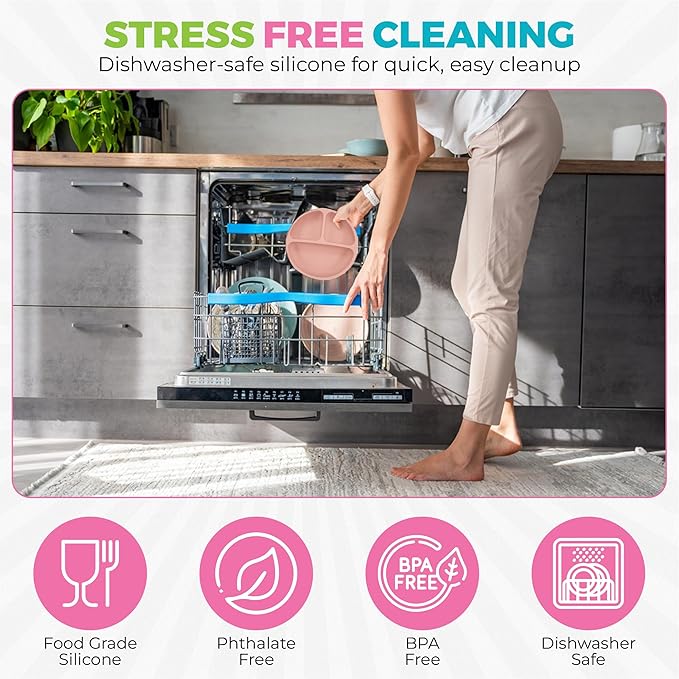 SiliFun 8-Piece Silicone Baby Feeding Set – Complete Infant Mealtime Kit with Suction Bowl, Divided Plate, Bib, Spoon, Fork & Cup – BPA-Free, Dishwasher Safe – Gift-Ready in Premium Branded Packaging