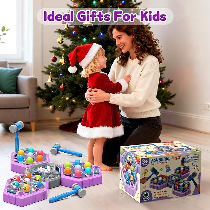 ANNKIE Whack Hammer Mole Game, Toys for 3 4 5 6+ Year Old Boys Girls, Pounding Toys for Age 3-5, Birthday Gifts for 3-12 Year Old Boys Girls, Interactive Educational Toy with 3 Modes,1-3 Players