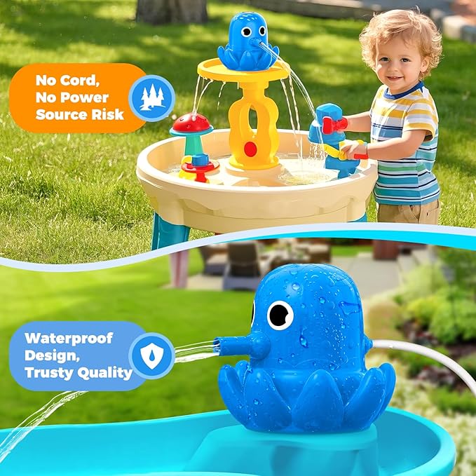 Water Table Pump Octopus, Cordless Rechargeable Pump for Water Tables with Magnetic Mounting, No Drill Installation, Durable Outdoor Water Play Accessories for Kids & Toddlers (Blue)