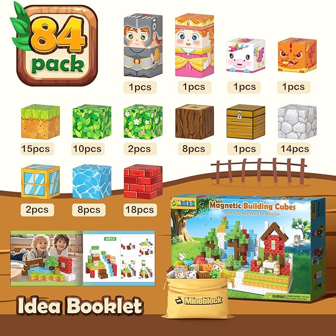 Magnetic Blocks - Build Mine Magnet World Set for Kids Age 3-5 6-8, STEM Sensory Toys for Toddlers, Gifts for 3+ Years Old Girls & Boys, 1" Magnet Cubes, Classroom Must Haves, and Sensory Outdoor Toys